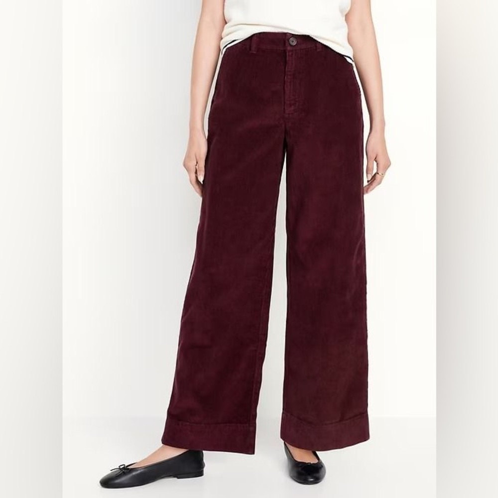 Burgundy High-Waisted Corduroy Wide-Leg Pants Old Navy